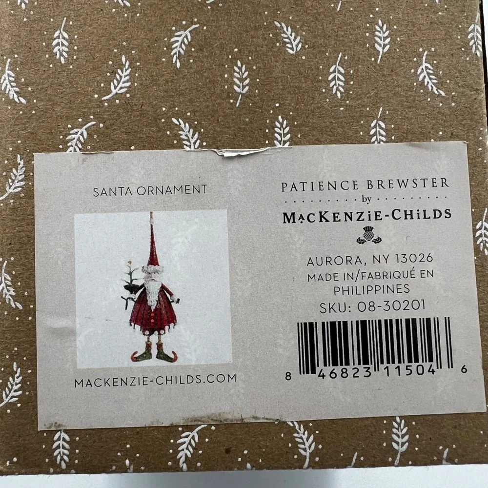 MacKenzie-Childs Patience Brewster Dash‎ Away Santa Ornament 08-30201 w/ Box